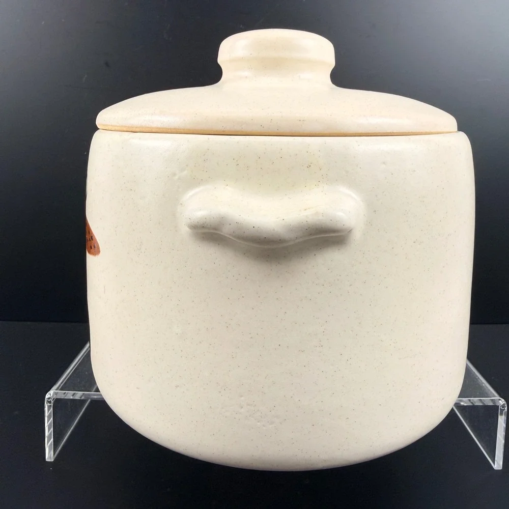 West Bend Stoneware Bean Pot MCM Fork & Spoon Pattern Crock with Lid